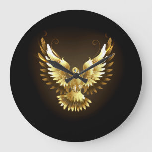 Imitate Gold Foil Peace Dove auf Black Große Wanduhr
