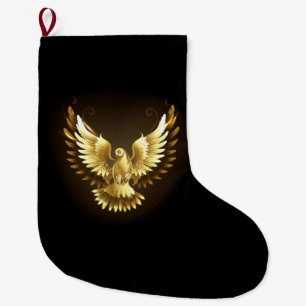 Imitate Gold Foil Peace Dove auf Black Großer Weihnachtsstrumpf