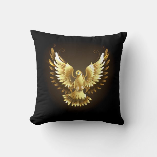 Imitate Gold Foil Peace Dove auf Black Kissen (Vorderseite)