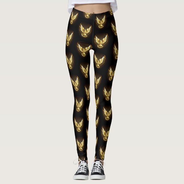 Imitate Gold Foil Peace Dove auf Black Leggings (Vorderseite)