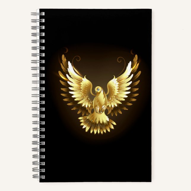 Imitate Gold Foil Peace Dove auf Black Notizbuch (Vorderseite)
