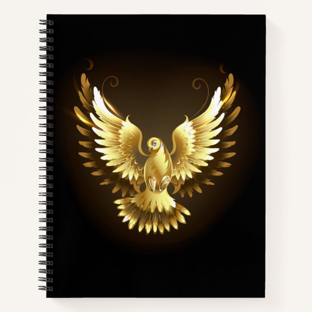 Imitate Gold Foil Peace Dove auf Black Notizbuch (Vorderseite)