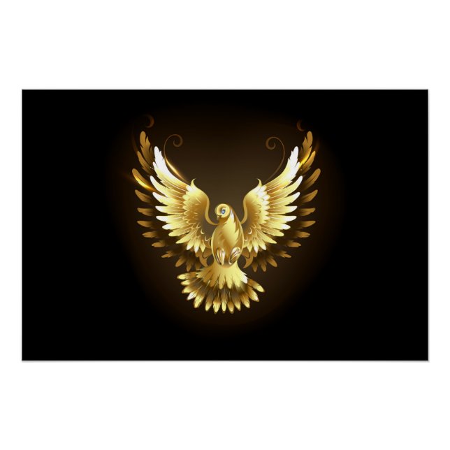 Imitate Gold Foil Peace Dove auf Black Poster (Vorderseite)