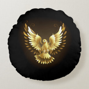 Imitate Gold Foil Peace Dove auf Black Rundes Kissen