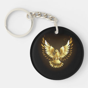 Imitate Gold Foil Peace Dove auf Black Schlüsselanhänger