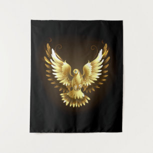 Imitate Gold Foil Peace Dove auf Black Wandteppich