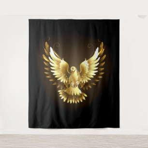 Imitate Gold Foil Peace Dove auf Black Wandteppich