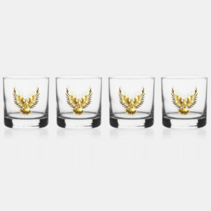 Imitate Gold Foil Peace Dove auf Black Whiskyglas