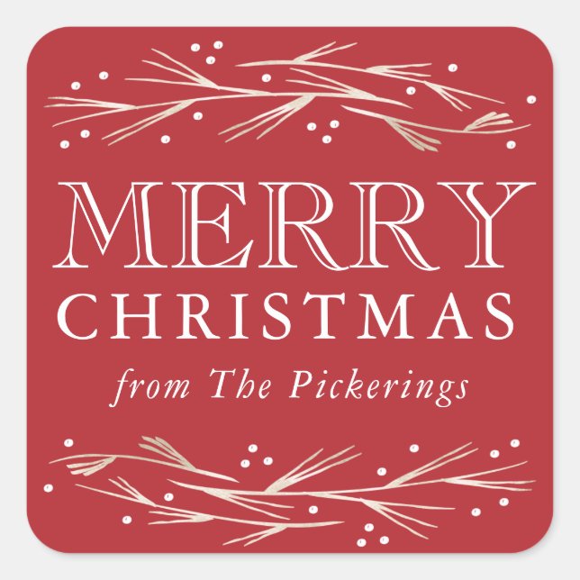 Imitate Gold Foil Pine Frohe Weihnachtsgeschenk Ta Quadratischer Aufkleber (Vorderseite)