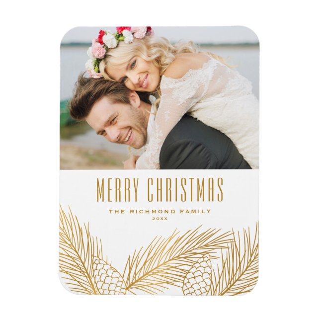 Imitate Gold Foil Pine Needles Frohe Weihnachten F Magnet (Vertikal)