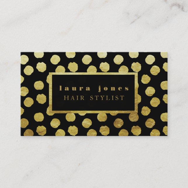 Imitate Gold Foil Polka Dots Haar Stilvorlage Visitenkarte (Vorderseite)