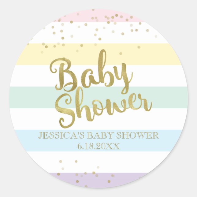 Imitate Gold Foil Regenbogen Streifen Baby Dusche  Runder Aufkleber (Vorderseite)