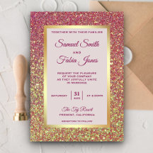 Imitate Gold Foil Rosa Glitzer Einladung Hochzeit