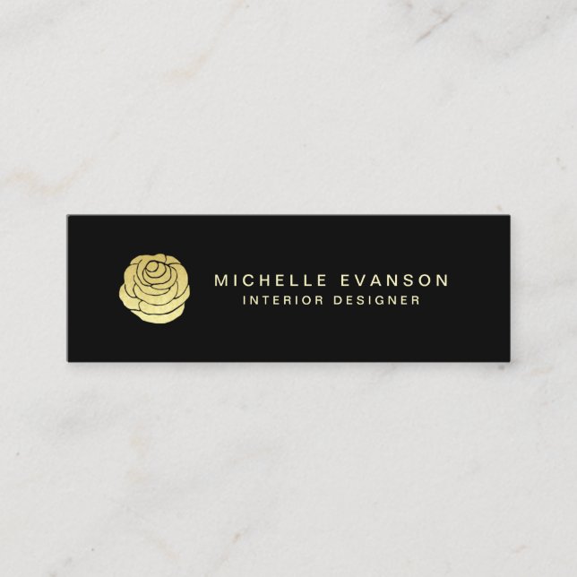 Imitate Gold Foil Rose Logo elegant Schwarz Mini Visitenkarte