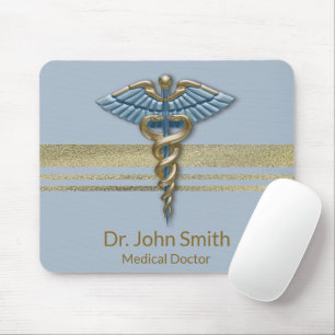 Imitate Gold Foil Streifen Light Blue Caduceus Med Mousepad