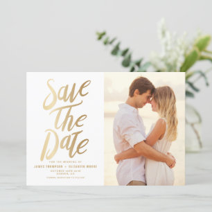 Imitate Gold Foil Typorgrafie und Polka Dots Foto Save The Date