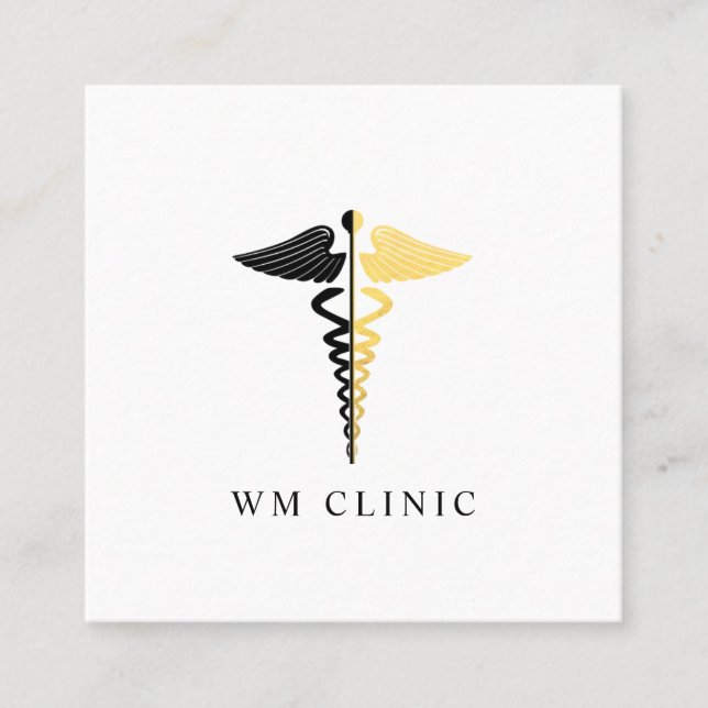 Imitate Gold Foil und Black Caduceus Symbol Quadratische Visitenkarte (Vorderseite)