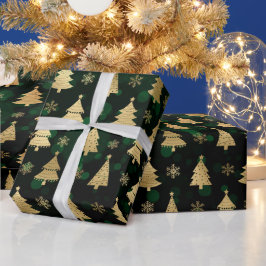 Imitate Gold Foil Weihnachtsbäume & Grüne Buche Geschenkpapier