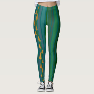 Imitate Gold Foil Weihnachtsbäume mit grünen Strei Leggings