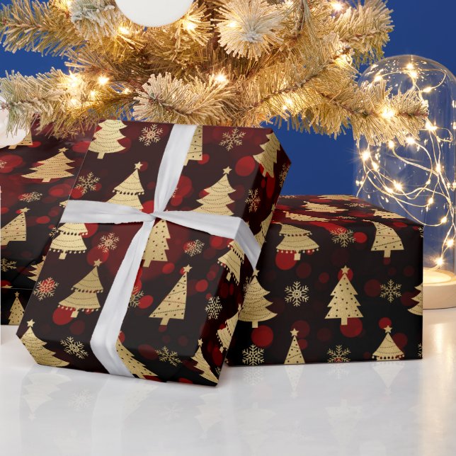 Imitate Gold Foil Weihnachtsbäume & Rote Buche Geschenkpapier (Feiertage)