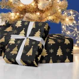 Imitate Gold Foil Weihnachtsbaumen & Black Bokeh Geschenkpapier