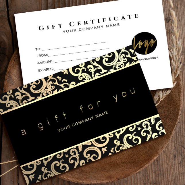 Imitate Gold Frame Glitzern Schwarzes Geschenkzert (Faux Gold Frame Sparkles On Black gift certificate #zazzlefinds #goldframecertificate #goldgiftcard)