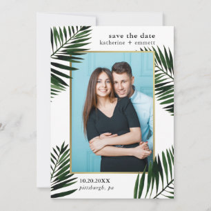 Imitate Gold Frame mit Palm Blätter Foto Save The Date