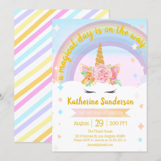 Imitate Gold Girls Magical Unicorn Regenbogen Gebu Einladung