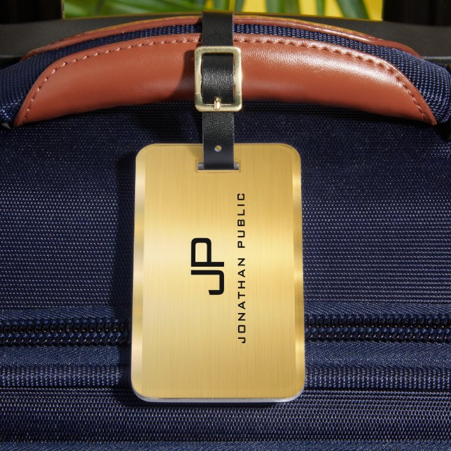 Imitate Gold Glamour Template Modernes Monogramm Gepäckanhänger (Vorderseite Insitu 2)