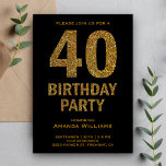 Imitate Gold Glitzer 40. Geburtstag Party Einladun Einladung<br><div class="desc">Erleben Sie Ihre Gäste mit dieser glamourösen Party Einladung aus dem 40. Jahrhundert, die mit einem feinen, goldenen Glitzer auf schwarzem Hintergrund besticht. Fügen Sie einfach Ihre Veranstaltungsdetails zu dieser einfach zu bedienenden Vorlage hinzu, um sie zu einer einmaligen Einladung zu machen. Dreh die Karte auf, um eine goldene Glitzer-Textur...</div>