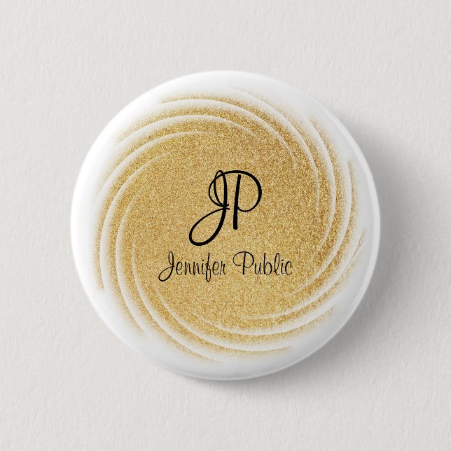 Imitate Gold Glitzer Aussehen Mit Monogramm Vorlag Button (Vorderseite)