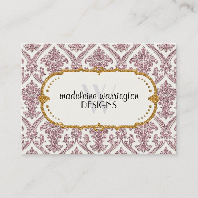 Imitate Gold Glitzer Damask Blumenmuster Business Terminkarte (Vorderseite)
