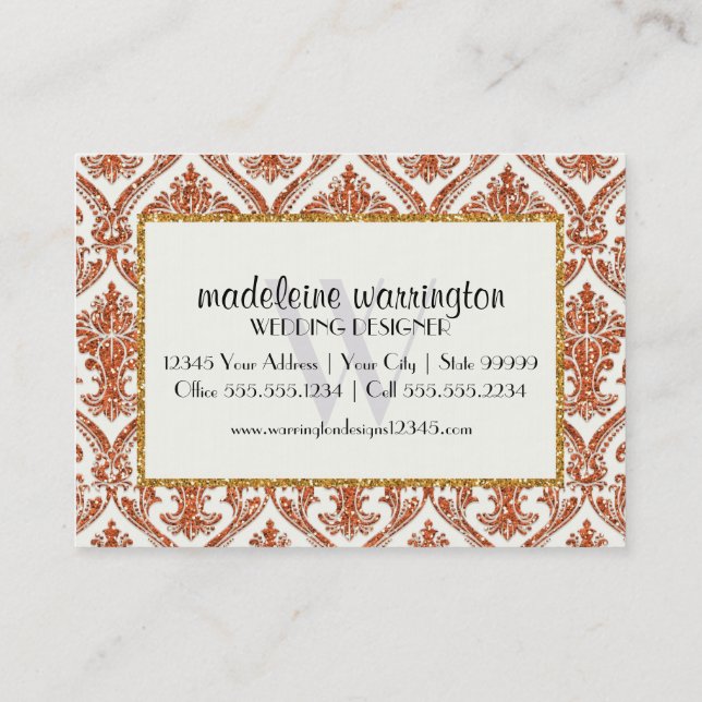 Imitate Gold Glitzer Damask Blumenmuster Business Visitenkarte (Rückseite)