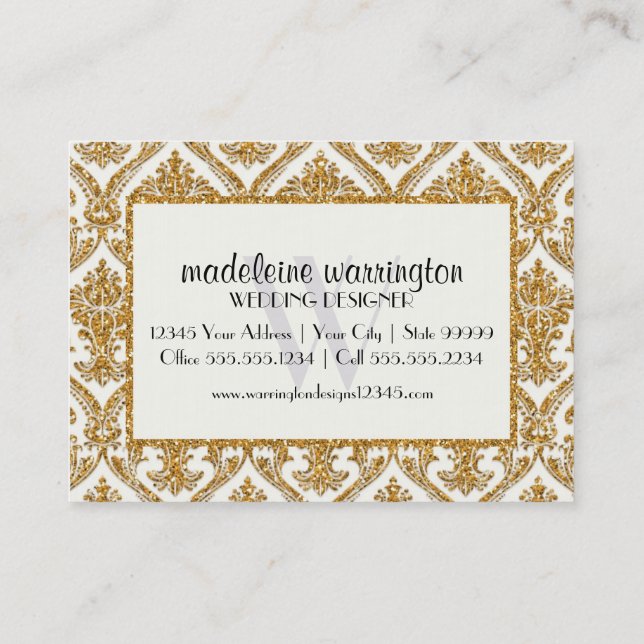 Imitate Gold Glitzer Damask Blumenmuster Business Visitenkarte (Rückseite)