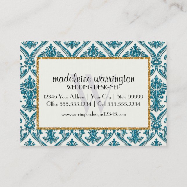 Imitate Gold Glitzer Damask Blumenmuster Business Visitenkarte (Rückseite)