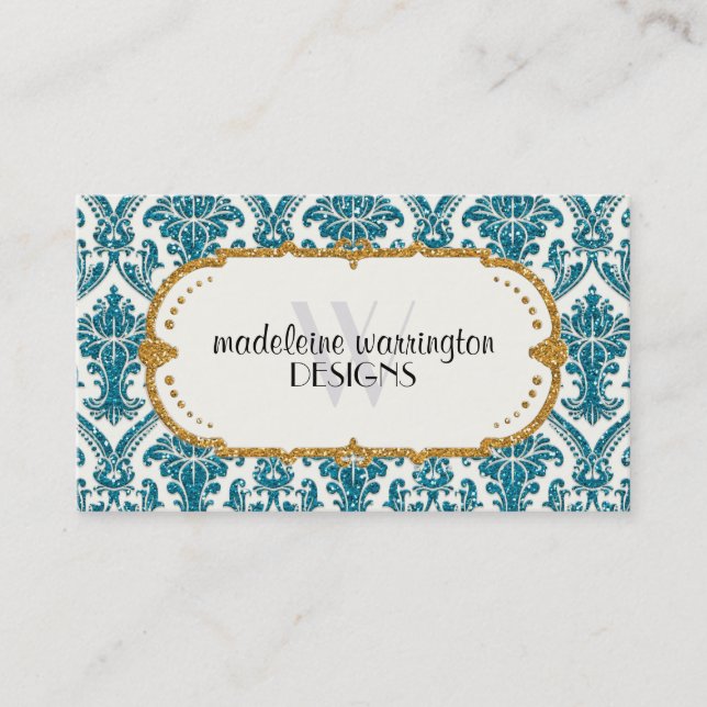 Imitate Gold Glitzer Damask Blumenmuster Business Visitenkarte (Vorderseite)