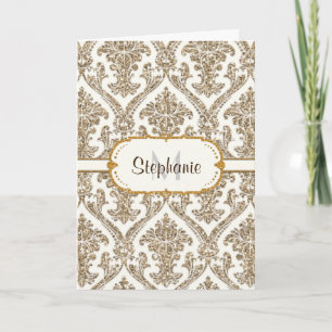 Imitate Gold Glitzer Damask Blumenmuster-Papier Dankeskarte