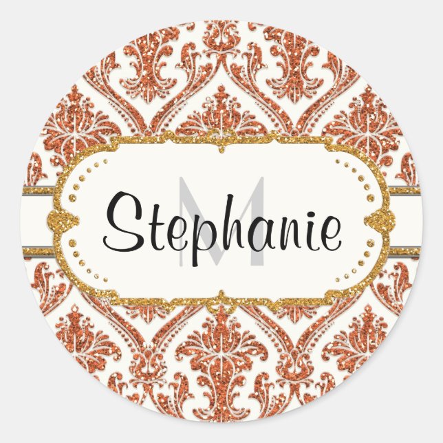 Imitate Gold Glitzer Damask Blumenmuster-Papier Runder Aufkleber (Vorderseite)