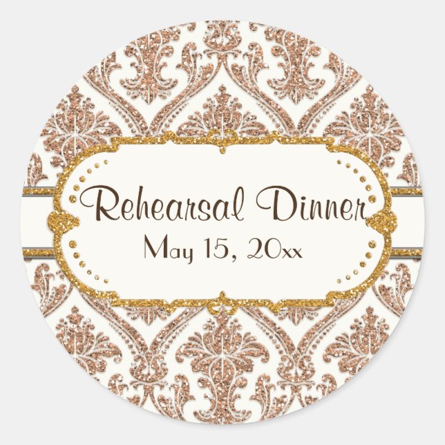 Imitate Gold Glitzer Damask Blumenmuster-Papier Runder Aufkleber (Vorderseite)