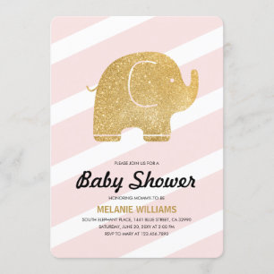 Imitate Gold Glitzer Elephant Pink Baby Dusche ein Einladung