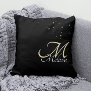 Imitate Gold Glitzer + Embosses Gold Monogram Blac Kissen