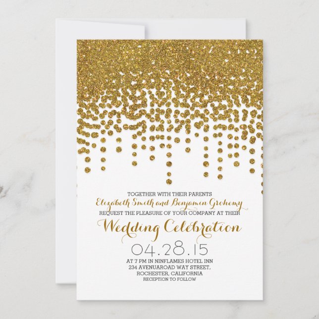 Imitate Gold Glitzer Folie Konfetti Hochzeit lädt  Einladung (Vorderseite)