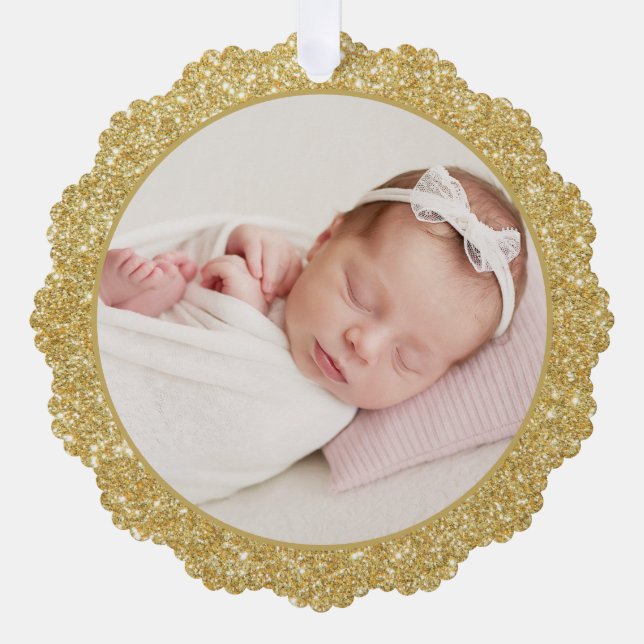 Imitate Gold Glitzer Foto Weihnachten Ornament Karte (Vorderseite)