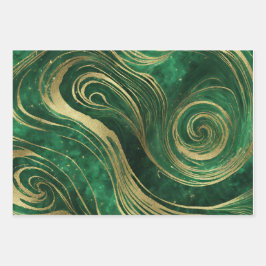 Imitate Gold Glitzer Green Marble Wirbel Kunst Kun Geschenkpapier Set