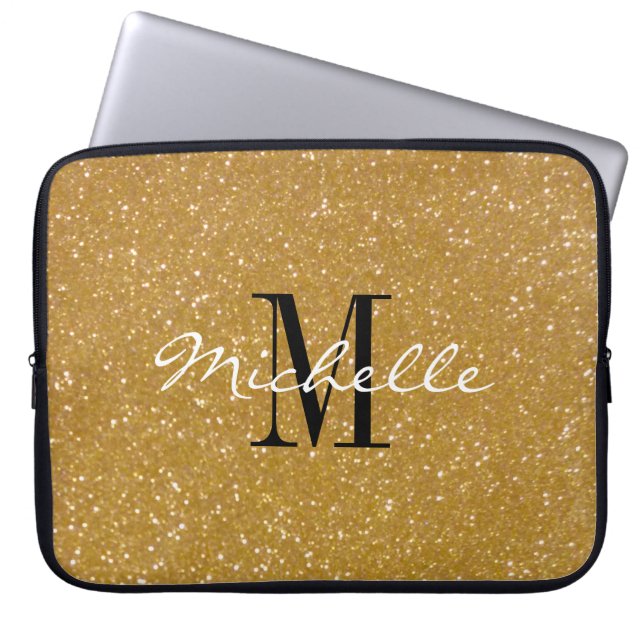Imitate Gold Glitzer kundenspezifische Monogramm L Laptopschutzhülle (Vorderseite)
