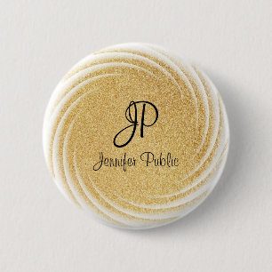 Imitate Gold Glitzer Look Monogram Template Elegan Button