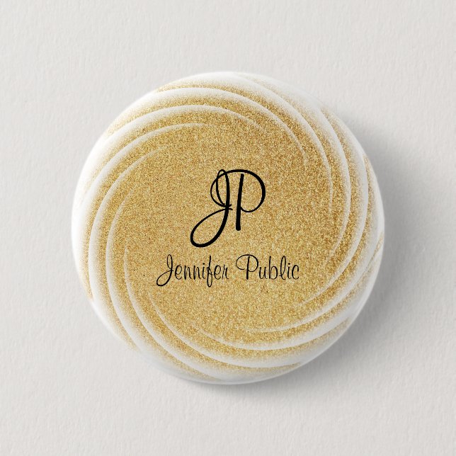 Imitate Gold Glitzer Look Monogram Template Elegan Button (Vorderseite)