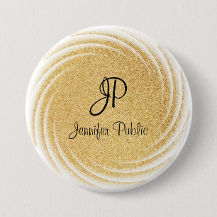 Imitate Gold Glitzer Mit Monogramm Elegante Vorlag Button