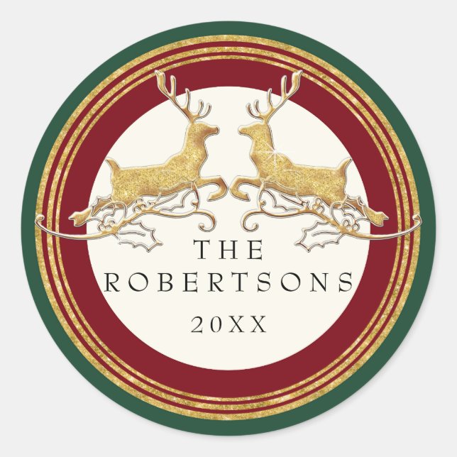 Imitate Gold Glitzer Modernes Rentier Personalisie Runder Aufkleber (Vorderseite)