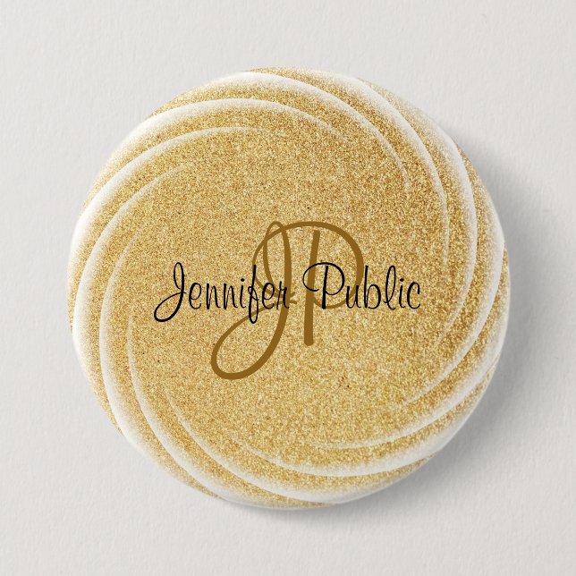 Imitate Gold Glitzer Monogram Elegante große Vorla Button (Vorderseite)